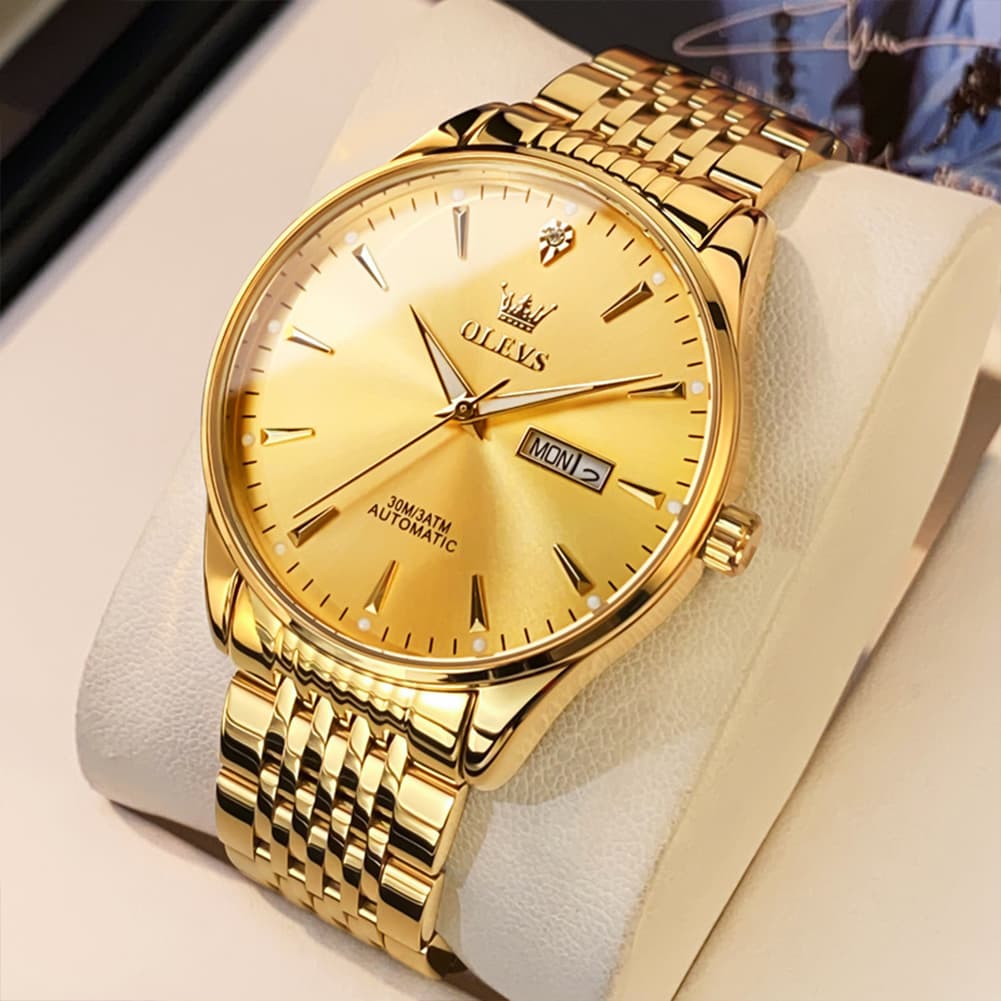 OLEVS 6635 Stainless Steel Automatic Mechanical Watch for Men - All Gold Watch | Olevs Watch Store