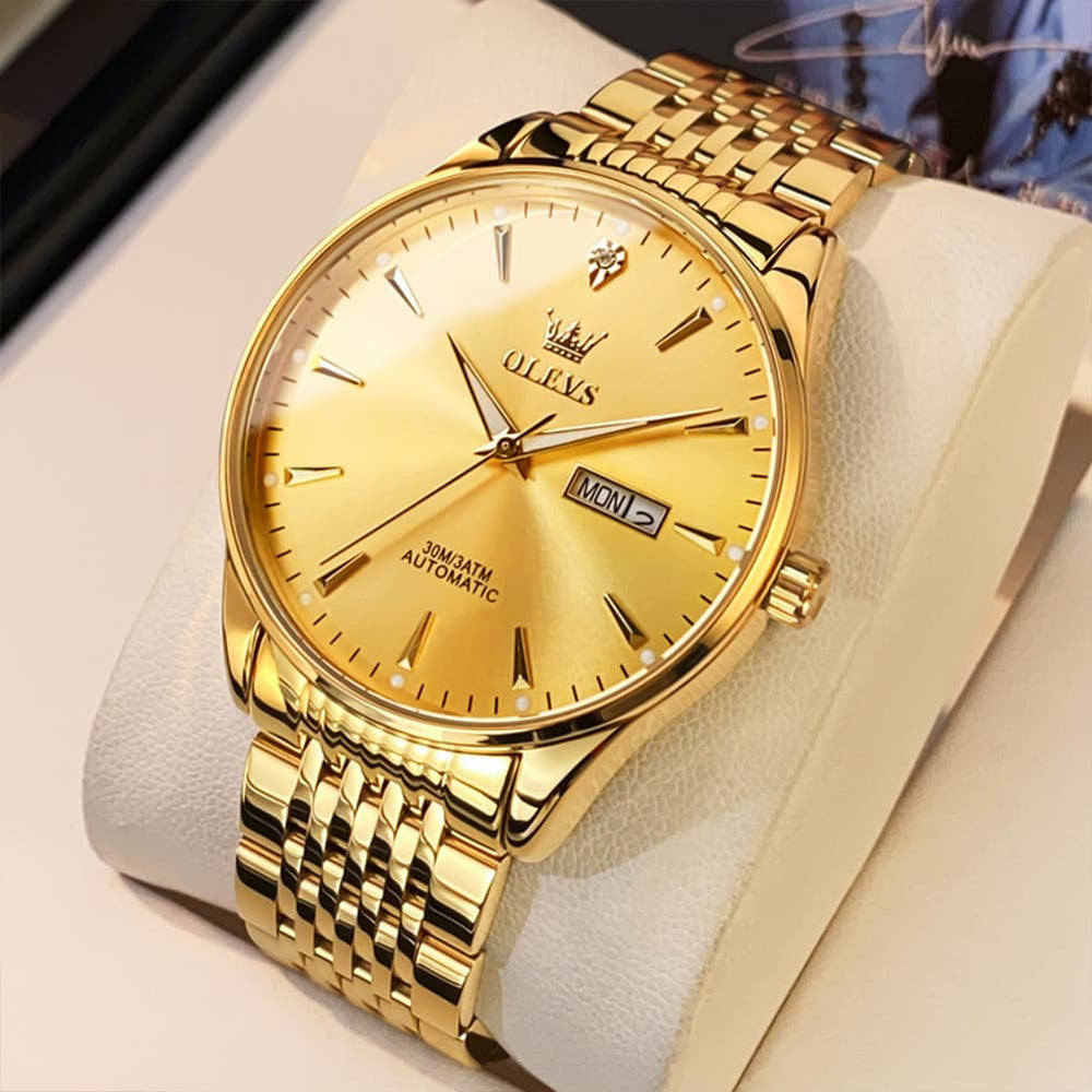 OLEVS 6635 Stainless Steel Automatic Mechanical Watch for Men - All Gold Watch | Olevs Watch Store