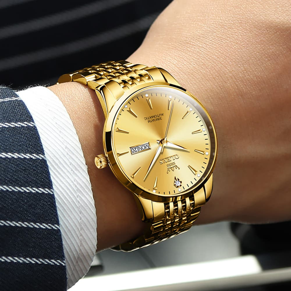 OLEVS 6635 Stainless Steel Automatic Mechanical Watch for Men - All Gold Watch | Olevs Watch Store