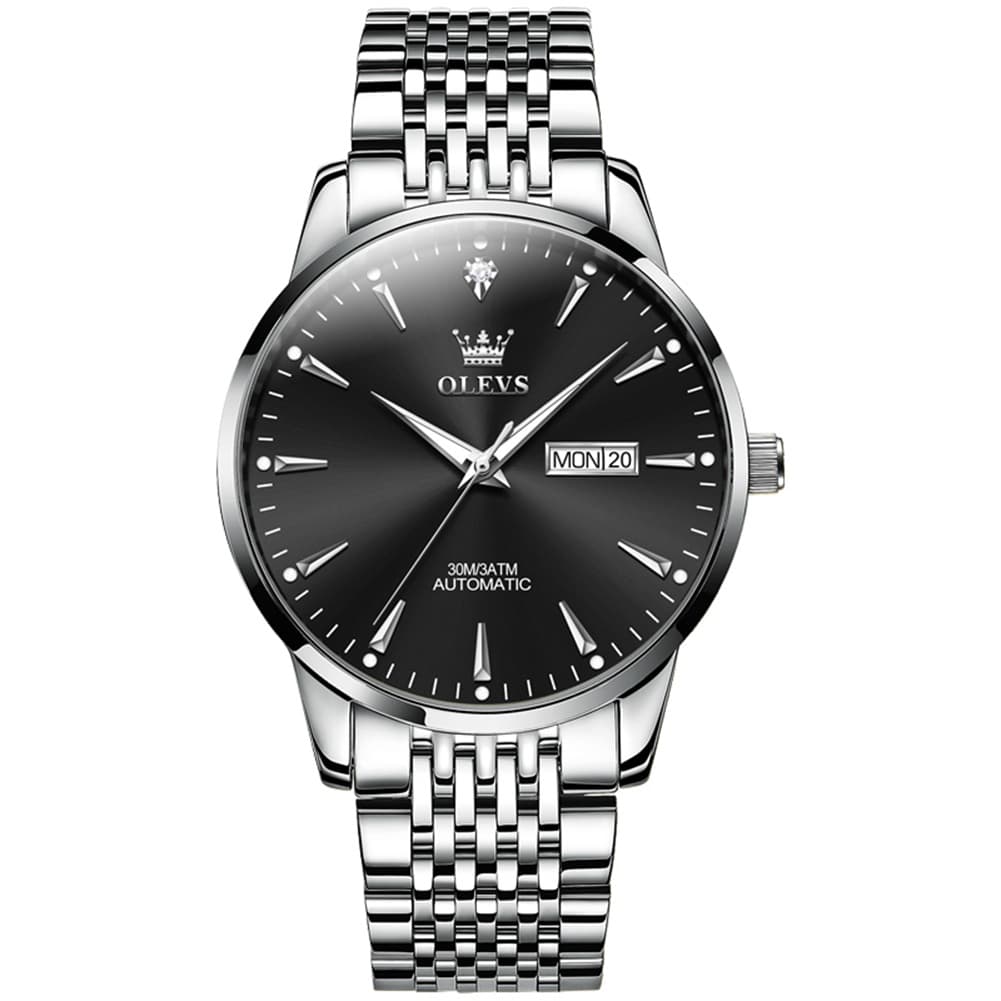 OLEVS 6635 Stainless Steel Automatic Mechanical Watch for Men - Silver Black Watch | Olevs Watch Store