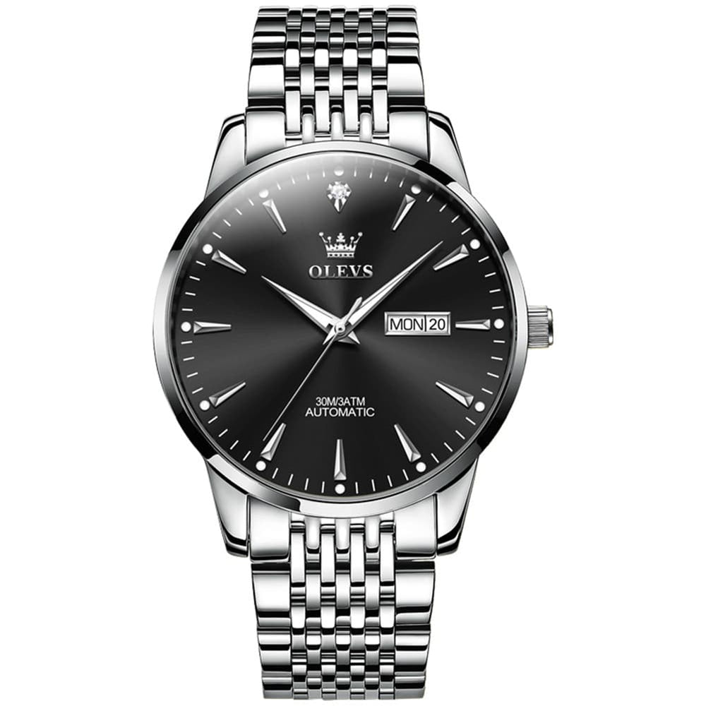 OLEVS 6635 Stainless Steel Automatic Mechanical Watch for Men - Silver Black Watch | Olevs Watch Store