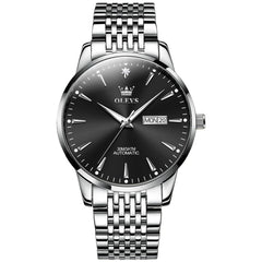 OLEVS 6635 Stainless Steel Automatic Mechanical Watch for Men - Silver Black Watch | Olevs Watch Store