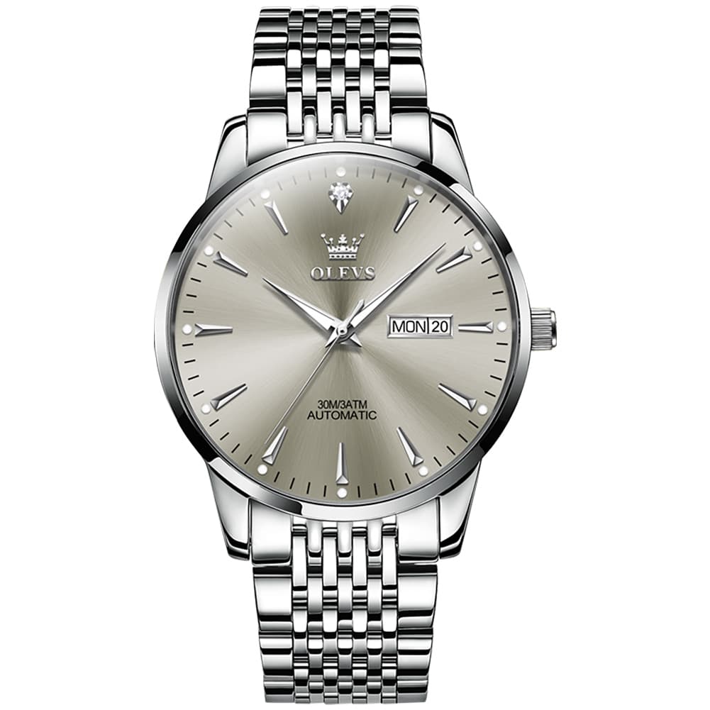 OLEVS 6635 Stainless Steel Automatic Mechanical Watch for Men - Silver Grey Watch | Olevs Watch Store