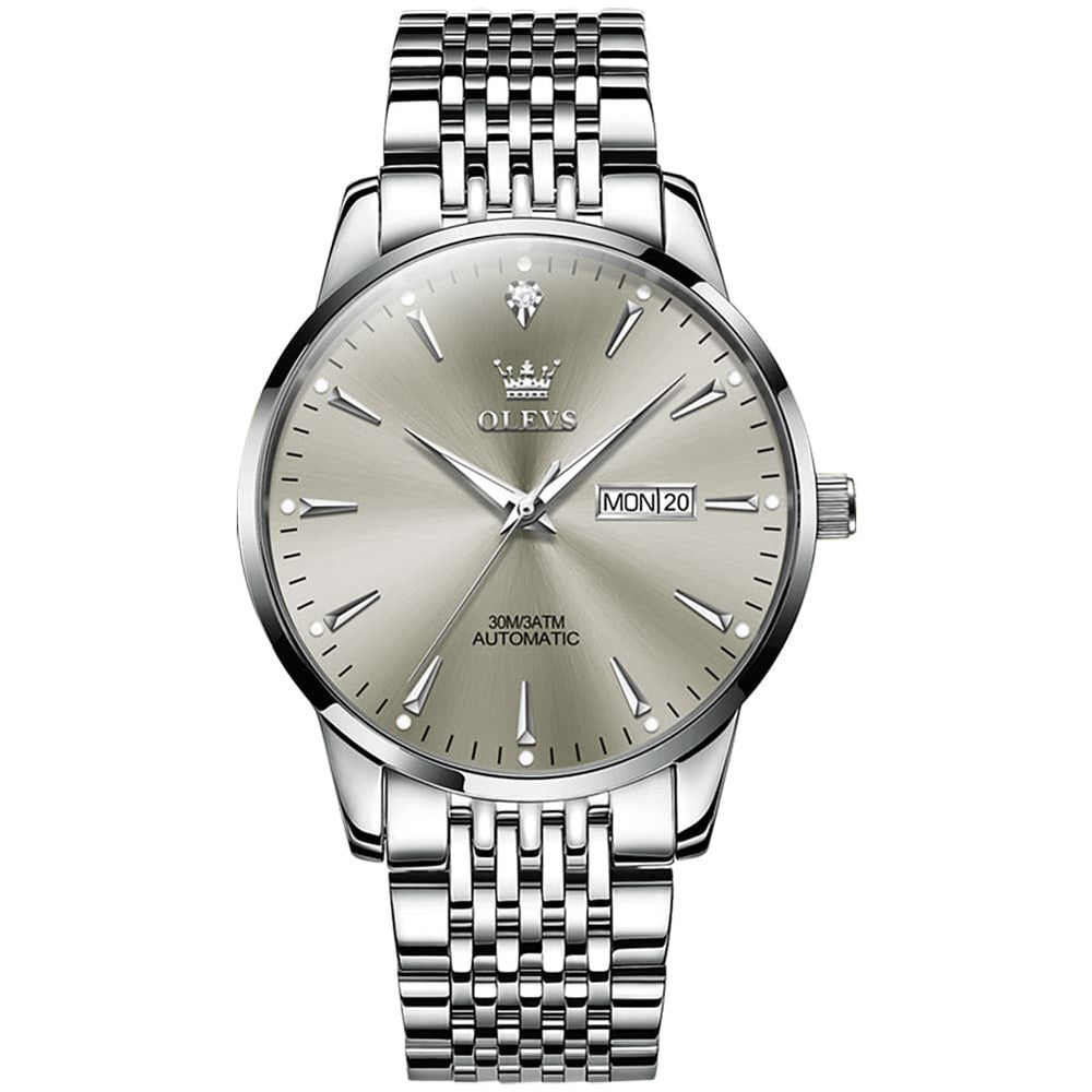 OLEVS 6635 Stainless Steel Automatic Mechanical Watch for Men - Silver Grey Watch | Olevs Watch Store