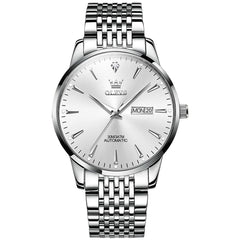 OLEVS 6635 Stainless Steel Automatic Mechanical Watch for Men - Silver White Watch | Olevs Watch Store