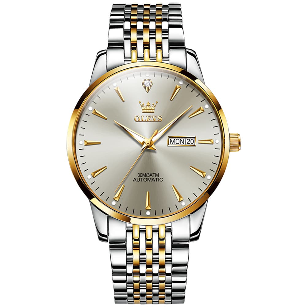 OLEVS 6635 Stainless Steel Automatic Mechanical Watch for Men - Two-Tone Grey Watch | Olevs Watch Store