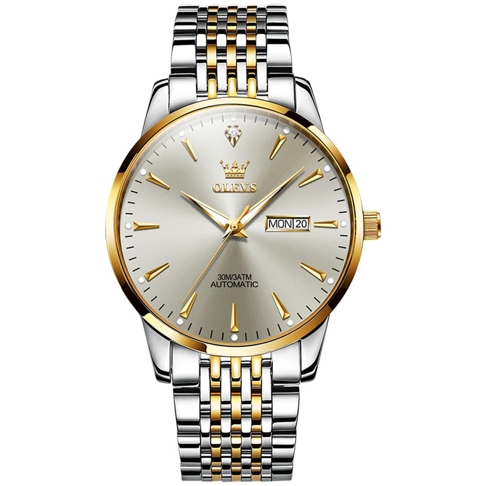 OLEVS 6635 Stainless Steel Automatic Mechanical Watch for Men - Two-Tone Grey Watch | Olevs Watch Store