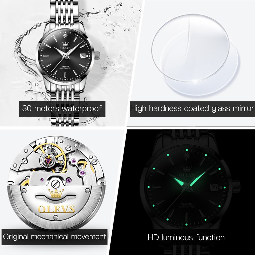 OLEVS 6635 Stainless Steel Automatic Mechanical Watch for Women - All Gold Watch | Olevs Watch Store