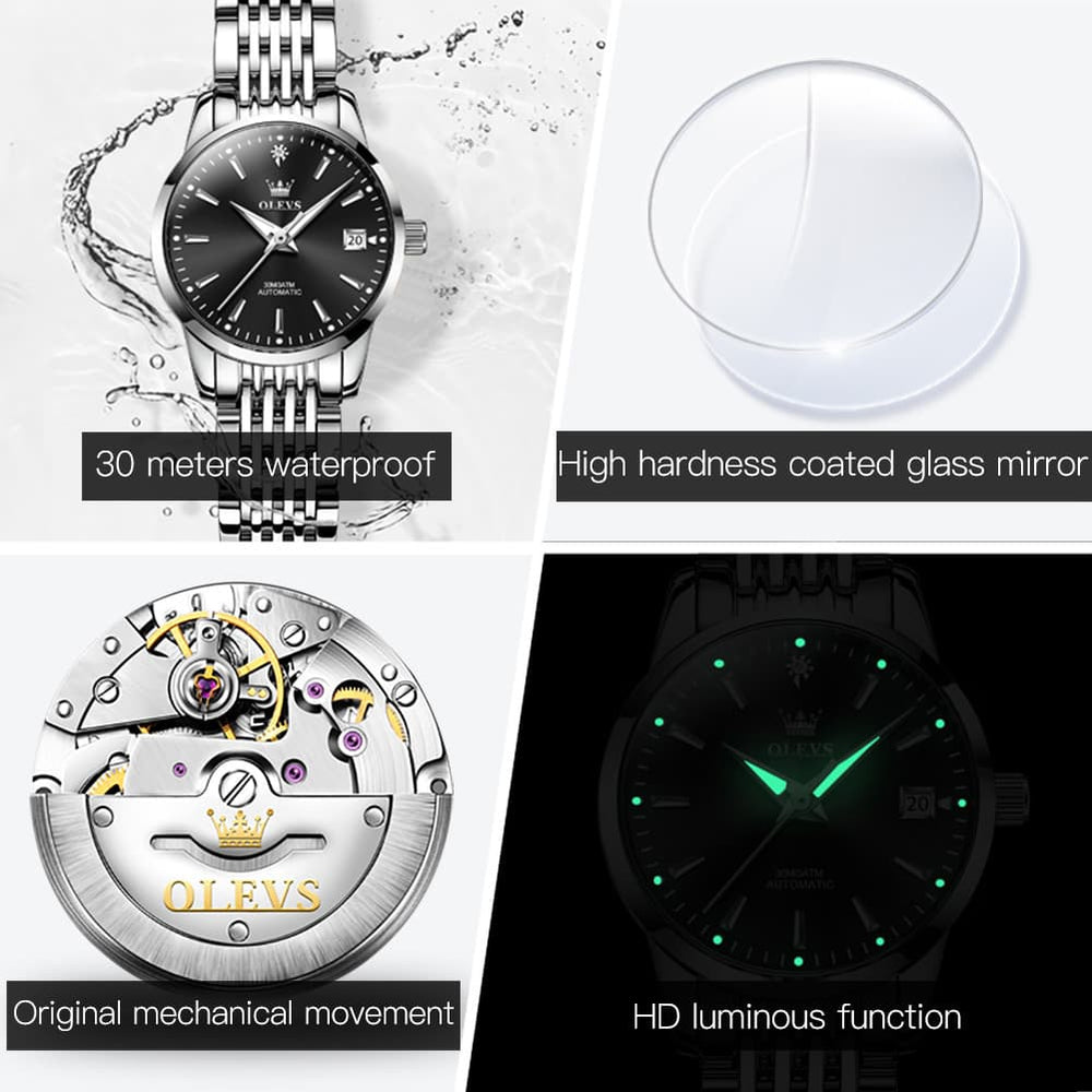 OLEVS 6635 Stainless Steel Automatic Mechanical Watch for Women - All Gold Watch | Olevs Watch Store
