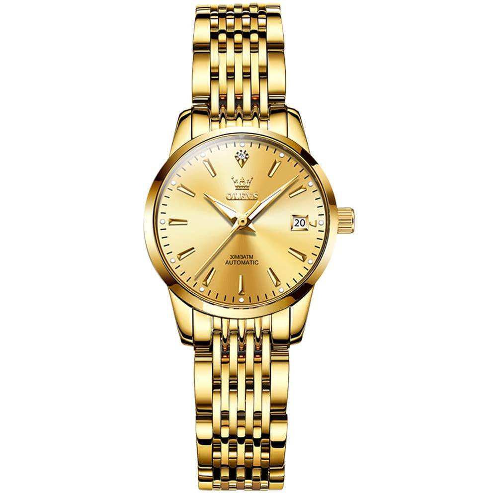 OLEVS 6635 Stainless Steel Automatic Mechanical Watch for Women - All Gold Watch | Olevs Watch Store