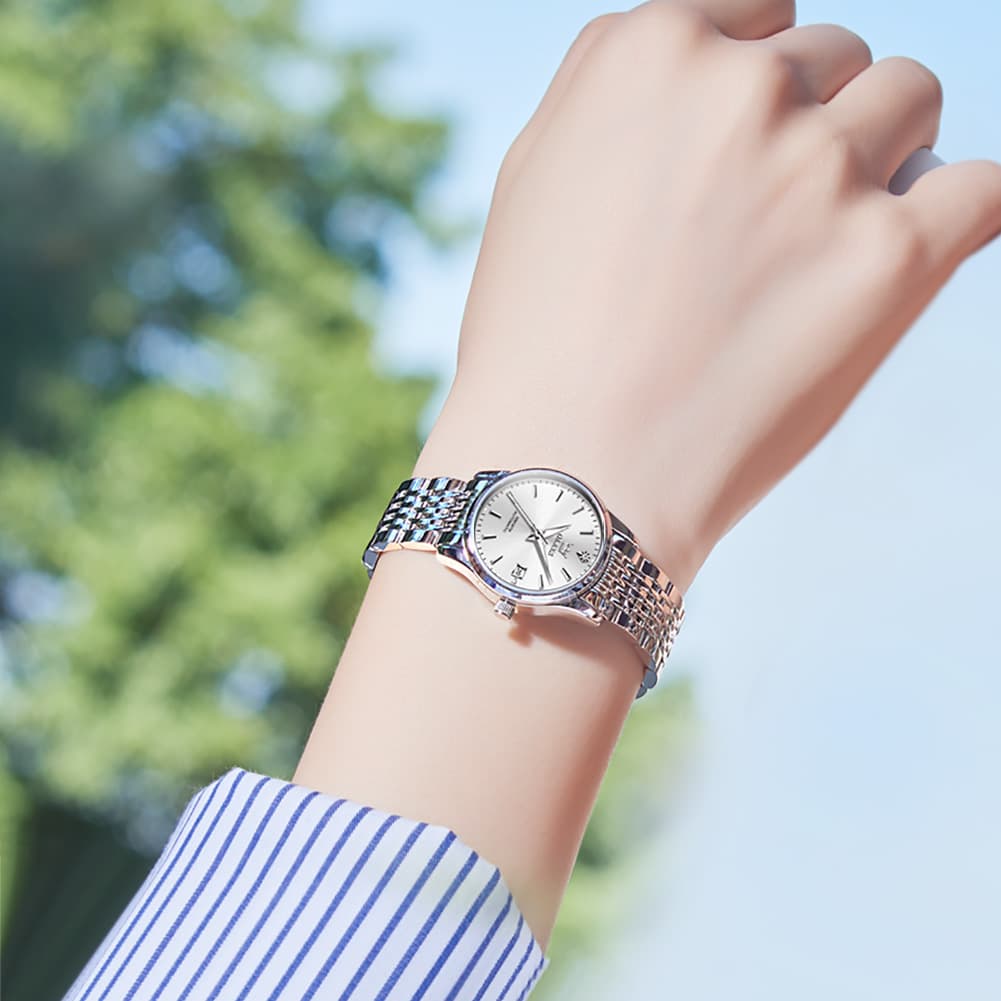 OLEVS 6635 Stainless Steel Automatic Mechanical Watch for Women - All Gold Watch | Olevs Watch Store