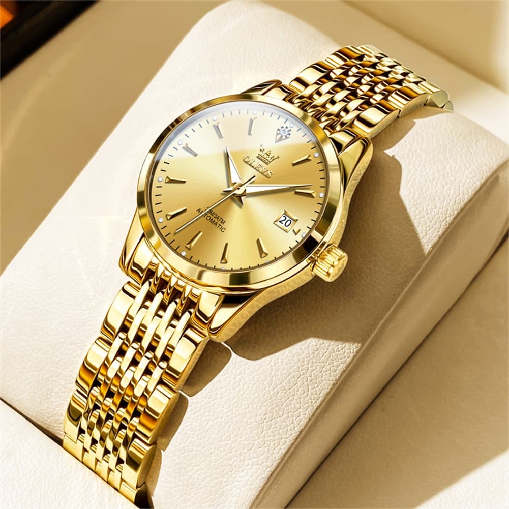 OLEVS 6635 Stainless Steel Automatic Mechanical Watch for Women - All Gold Watch | Olevs Watch Store