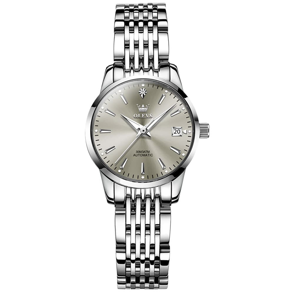 OLEVS 6635 Stainless Steel Automatic Mechanical Watch for Women - Silver Grey Watch | Olevs Watch Store