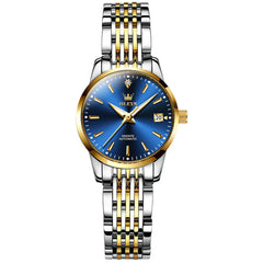 OLEVS 6635 Stainless Steel Automatic Mechanical Watch for Women - Two-Tone Blue Watch | Olevs Watch Store