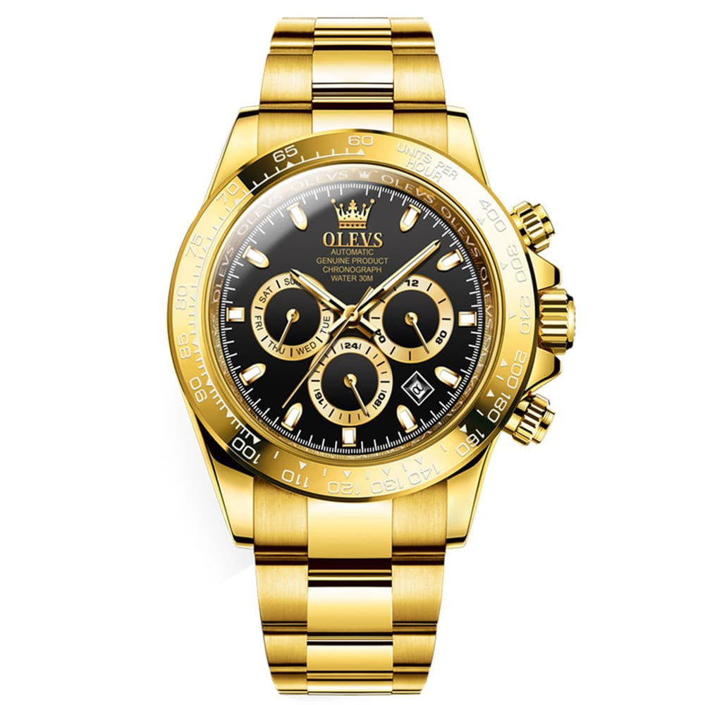 OLEVS 6638 Stainless Steel Chronograph Tachymeter Watch for Men - Gold Blue Watch | Olevs Watch Store