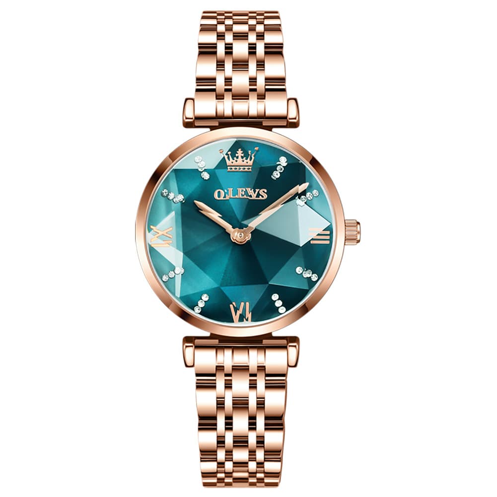 OLEVS 6642 Prism Cut Crystal Watch Rose Gold Stainless Steel Japan Quartz Timepiece for Women - Olevs Watch Store