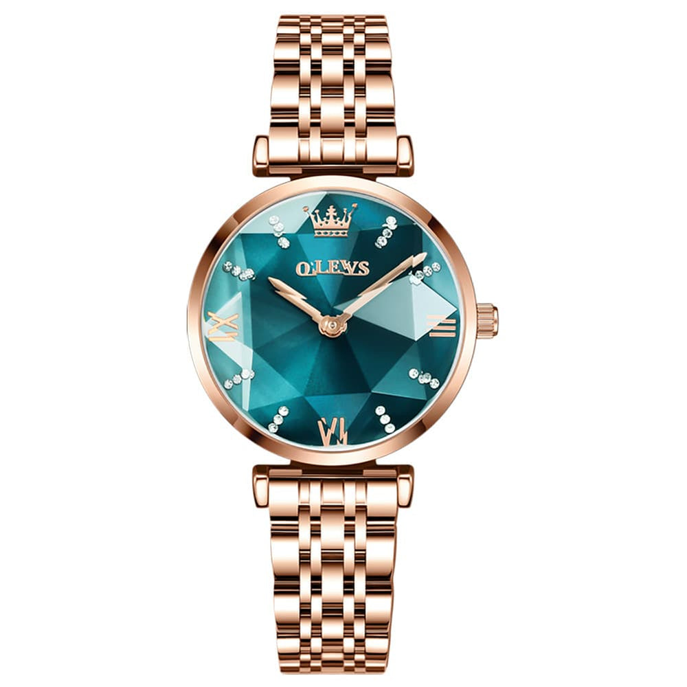 OLEVS 6642 Prism Cut Crystal Watch Rose Gold Stainless Steel Japan Quartz Timepiece for Women - Olevs Watch Store