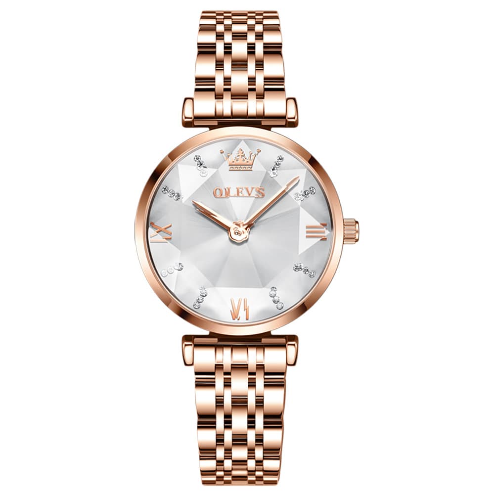 OLEVS 6642 Prism Cut Crystal Watch Rose Gold Stainless Steel Japan Quartz Timepiece for Women - Olevs Watch Store