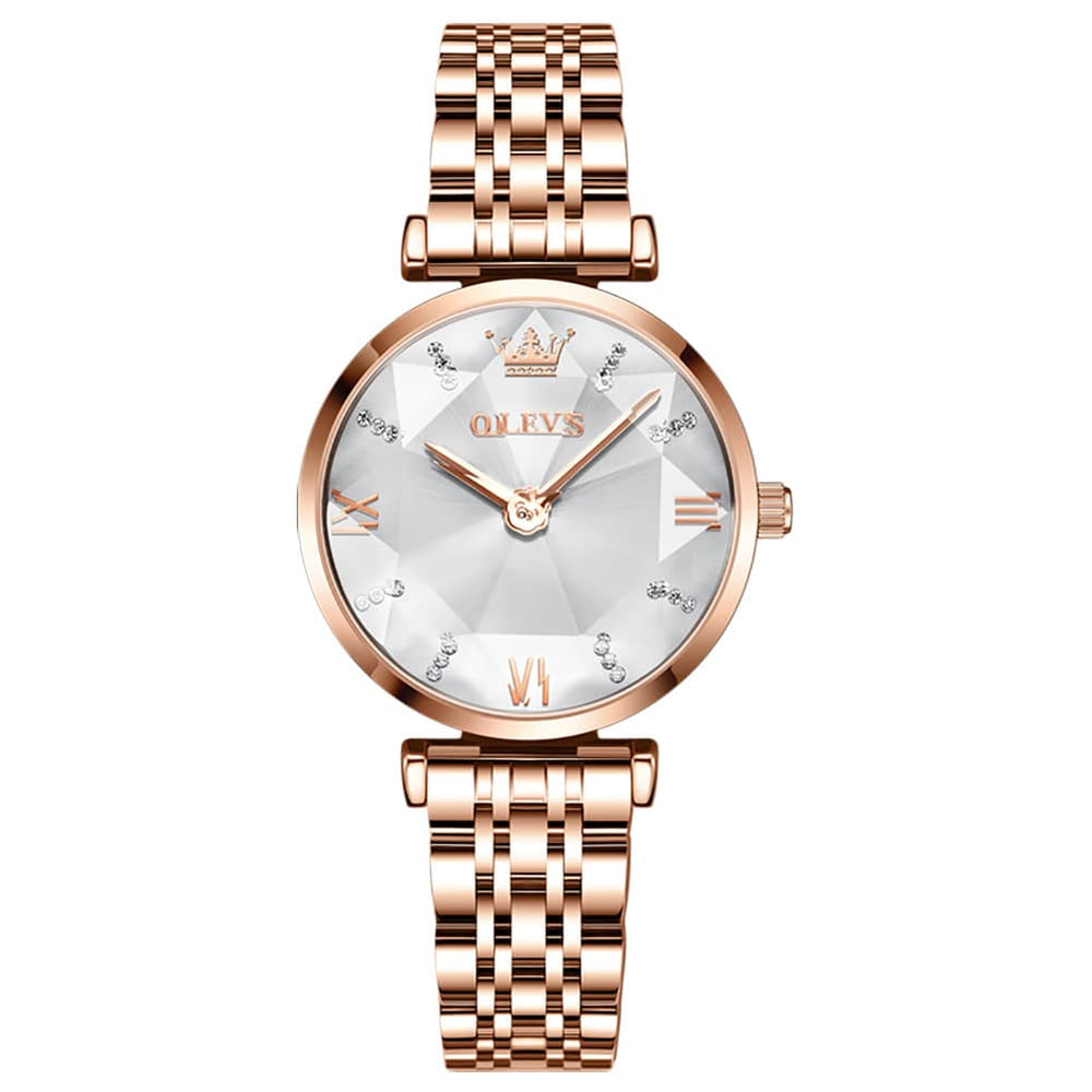 OLEVS 6642 Prism Cut Crystal Watch Rose Gold Stainless Steel Japan Quartz Timepiece for Women - Olevs Watch Store