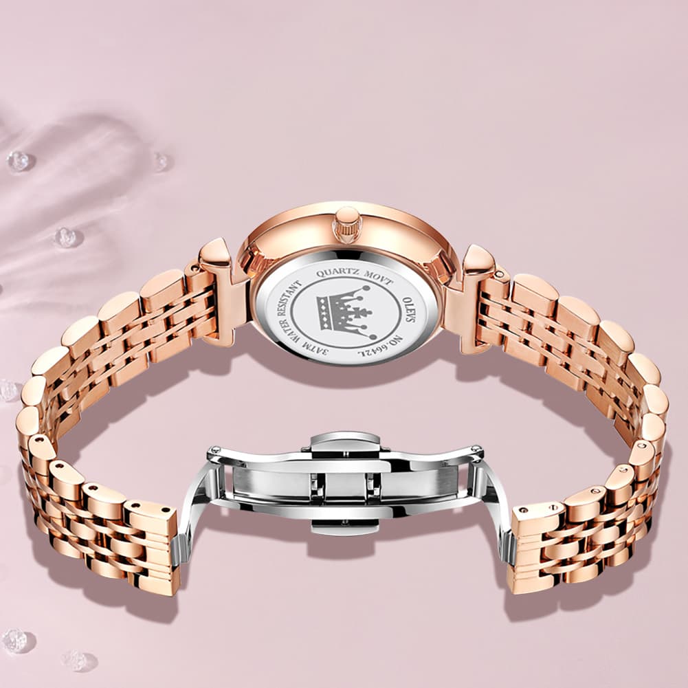 OLEVS 6642 Prism Cut Crystal Watch Rose Gold Stainless Steel Japan Quartz Timepiece for Women - Olevs Watch Store