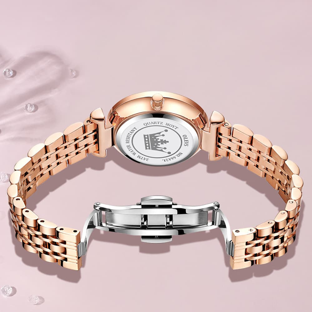 OLEVS 6642 Prism Cut Crystal Watch Rose Gold Stainless Steel Japan Quartz Timepiece for Women - Olevs Watch Store