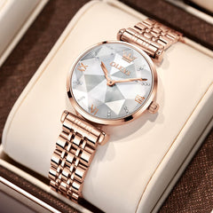 OLEVS 6642 Prism Cut Crystal Watch Rose Gold Stainless Steel Japan Quartz Timepiece for Women - Olevs Watch Store