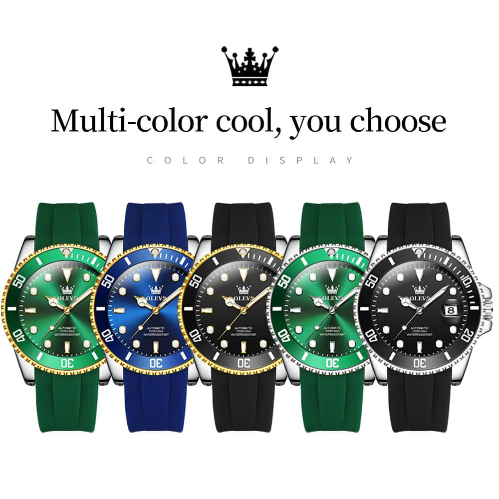 OLEVS 6650 Silicone Automatic Mechanical Dive Watch for Men - black gold Watch | Olevs Watch Store