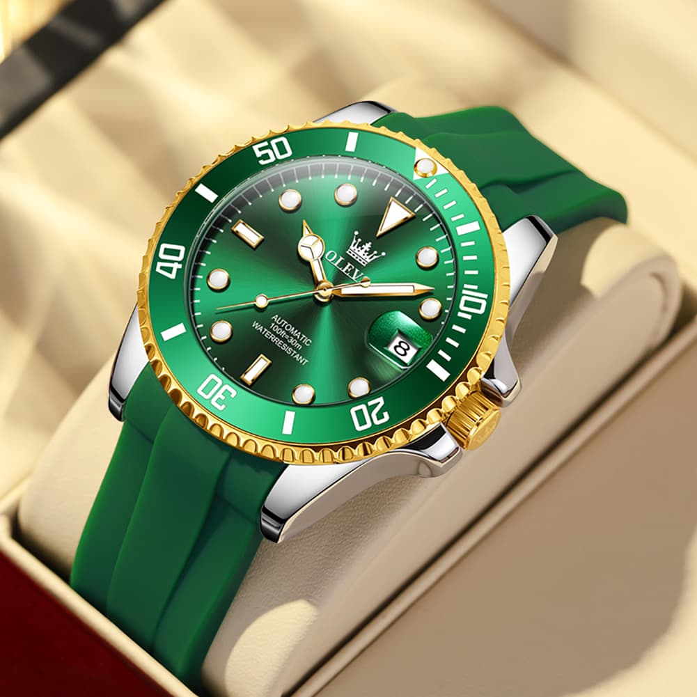 OLEVS 6650 Silicone Automatic Mechanical Dive Watch for Men - black gold Watch | Olevs Watch Store