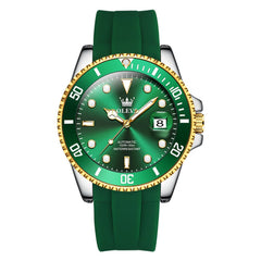 OLEVS 6650 Silicone Automatic Mechanical Dive Watch for Men - Green Gold Watch | Olevs Watch Store