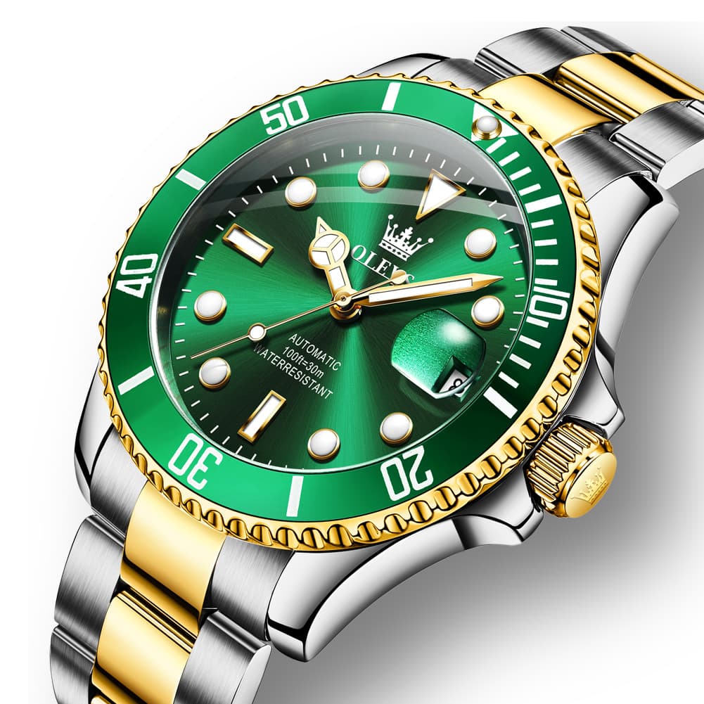 OLEVS 6650 Stainless Steel Mechanical Dive Watch for Men - Gold Black Watch | Olevs Watch Store