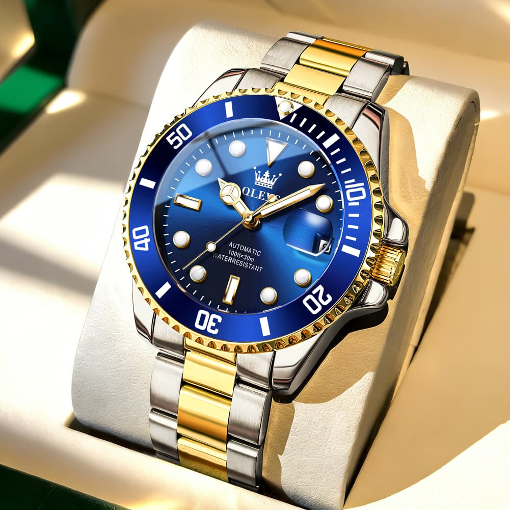 OLEVS 6650 Stainless Steel Mechanical Dive Watch for Men - Gold Black Watch | Olevs Watch Store