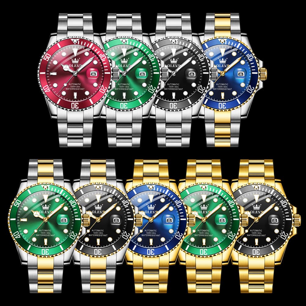 OLEVS 6650 Stainless Steel Mechanical Dive Watch for Men - Gold Black Watch | Olevs Watch Store