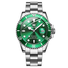 OLEVS 6650 Stainless Steel Mechanical Dive Watch for Men - Silver Green Watch | Olevs Watch Store