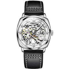 OLEVS 6651 Tonneau Skeleton Mechanical Watch for Men - Silver White Watch | Olevs Watch Store