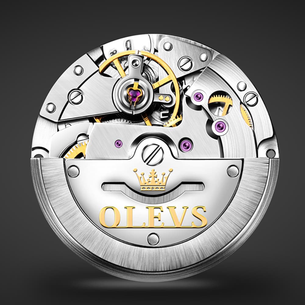 OLEVS 6653 Stainless Steel Automatic Mechanical Watch for Men - Silver White Watch | Olevs Watch Store