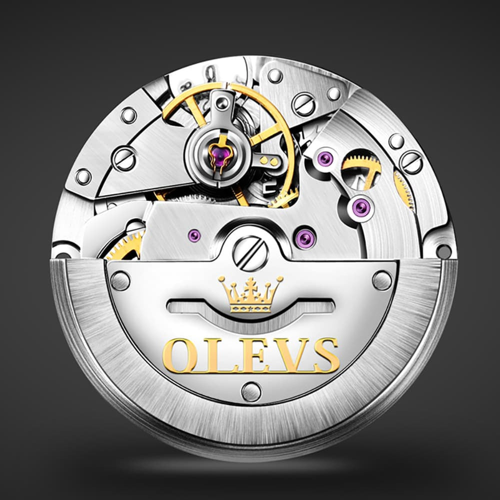OLEVS 6653 Stainless Steel Automatic Mechanical Watch for Men - Silver White Watch | Olevs Watch Store