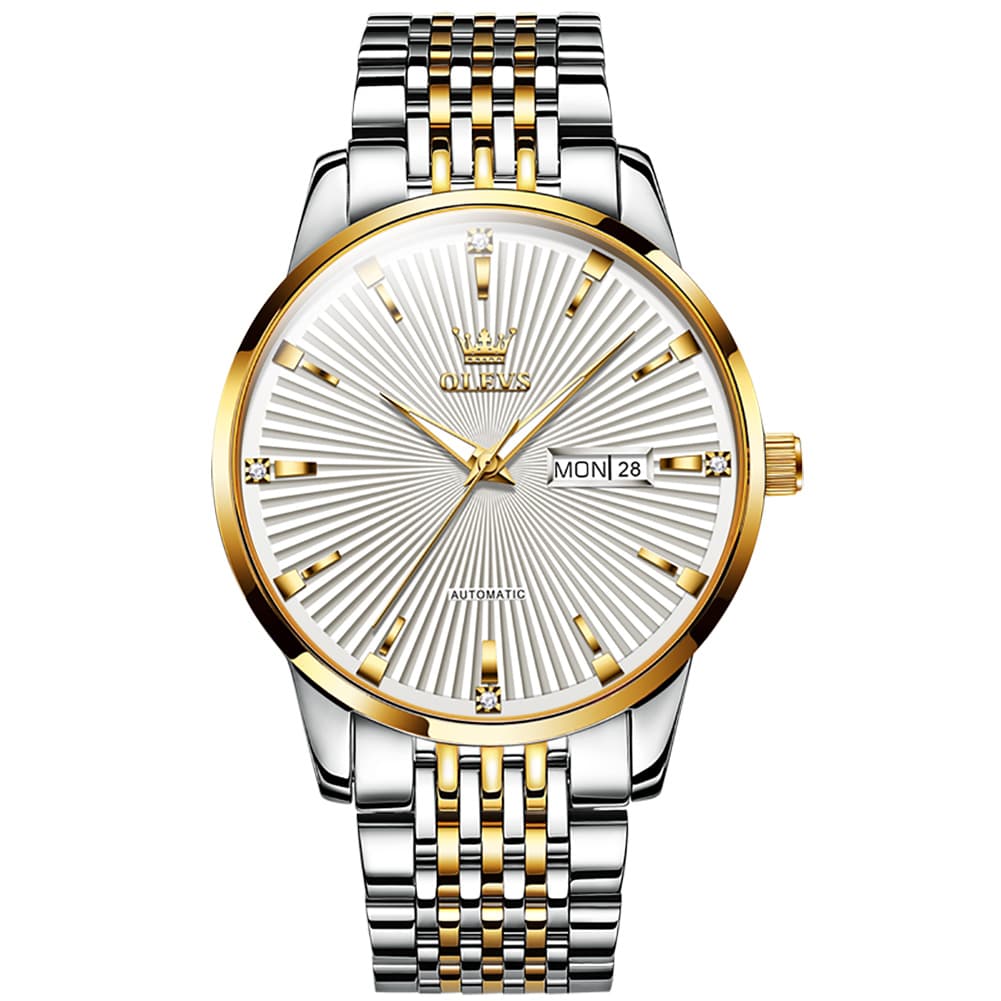 OLEVS 6653 Stainless Steel Automatic Mechanical Watch for Men - Silver White Watch | Olevs Watch Store