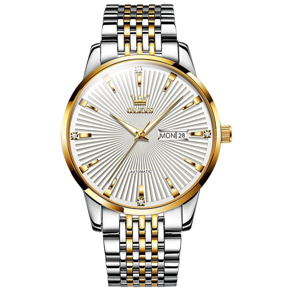 OLEVS 6653 Stainless Steel Automatic Mechanical Watch for Men - Silver White Watch | Olevs Watch Store