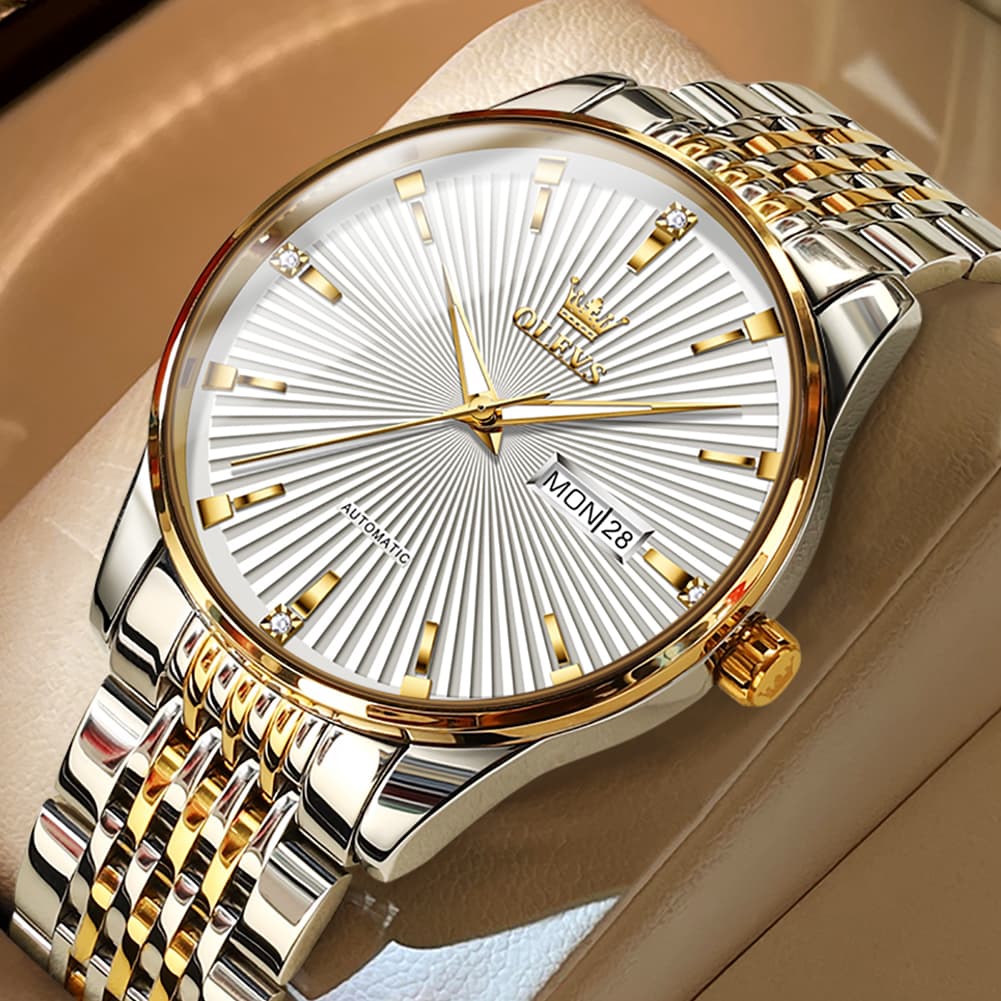 OLEVS 6653 Stainless Steel Automatic Mechanical Watch for Men - Silver White Watch | Olevs Watch Store