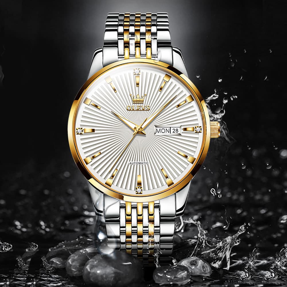 OLEVS 6653 Stainless Steel Automatic Mechanical Watch for Men - Silver White Watch | Olevs Watch Store