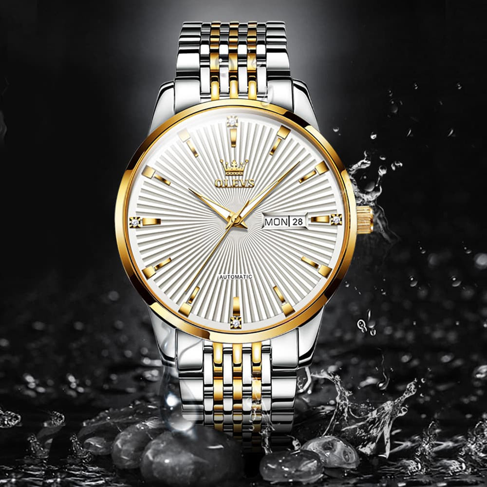 OLEVS 6653 Stainless Steel Automatic Mechanical Watch for Men - Silver White Watch | Olevs Watch Store