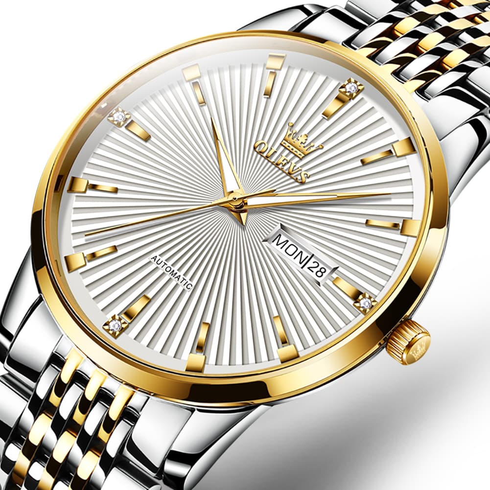 OLEVS 6653 Stainless Steel Automatic Mechanical Watch for Men - Two-Tone Gold Watch | Olevs Watch Store