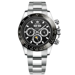 OLEVS 6654 Automatic Mechanical Moon Phase Watch for Men - Silver Black Watch | Olevs Watch Store
