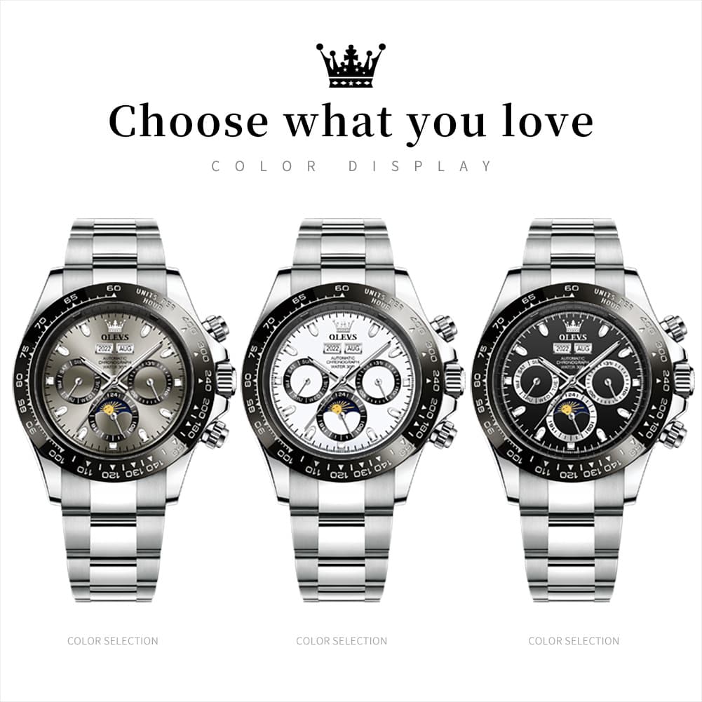 OLEVS 6654 Automatic Mechanical Moon Phase Watch for Men - Silver Grey Watch | Olevs Watch Store