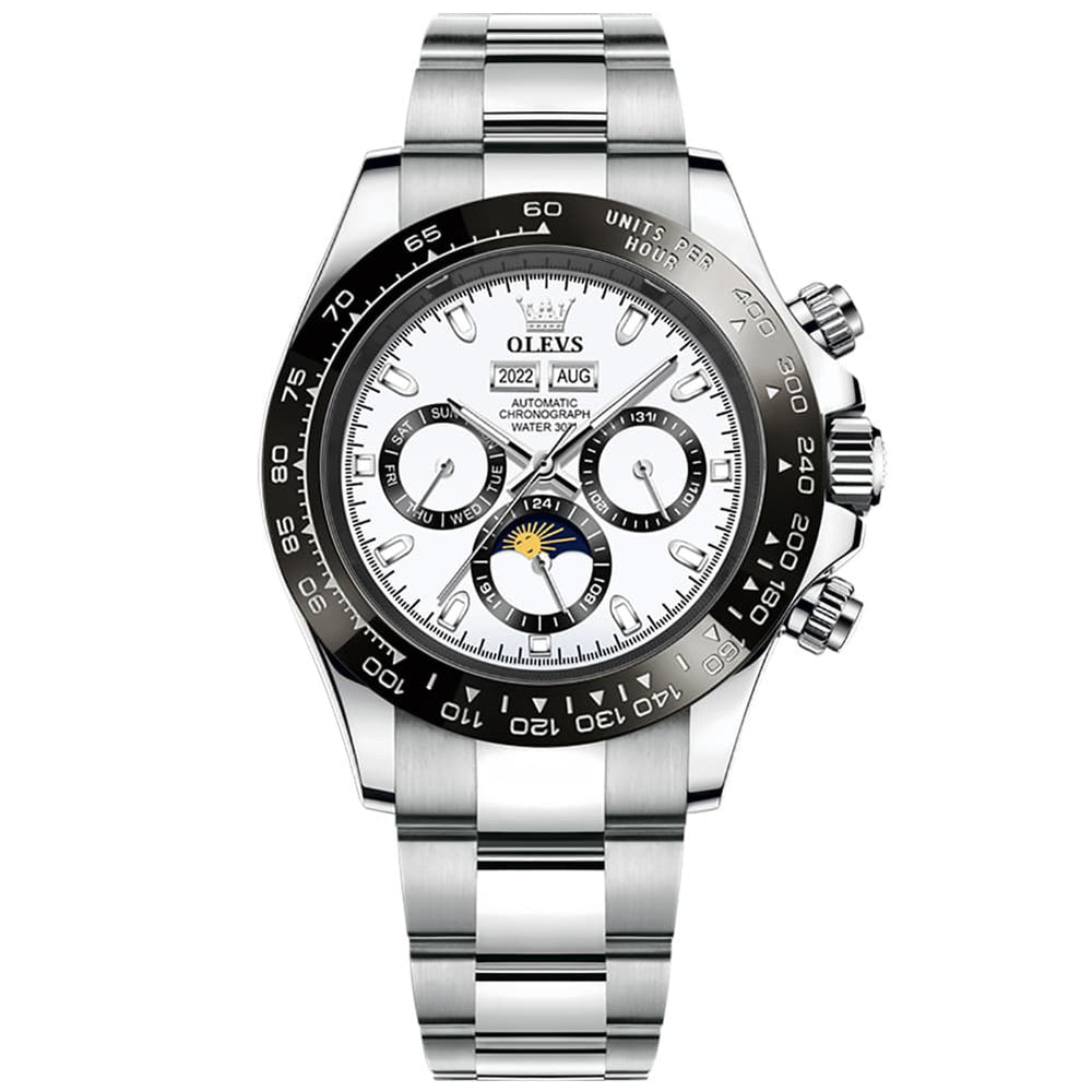 OLEVS 6654 Automatic Mechanical Moon Phase Watch for Men - Silver White Watch | Olevs Watch Store