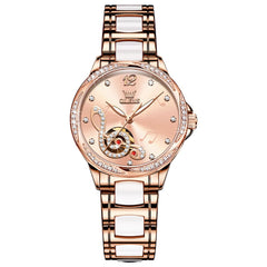 OLEVS 6656 Ceramic Mechanical Musical Note Watch for Women - Ceramic Rose Gold Watch | Olevs Watch Store