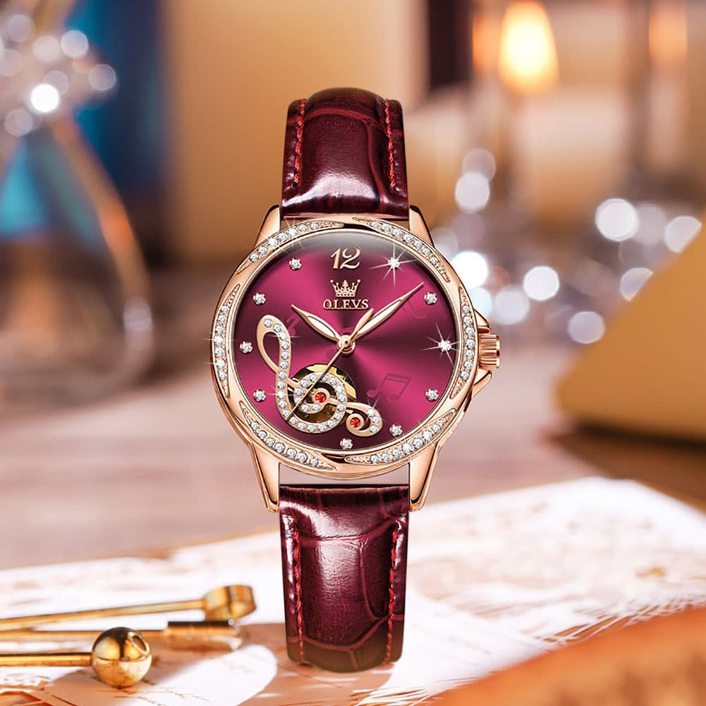 OLEVS 6656 Ceramic Mechanical Musical Note Watch for Women - Ceramic White Watch | Olevs Watch Store