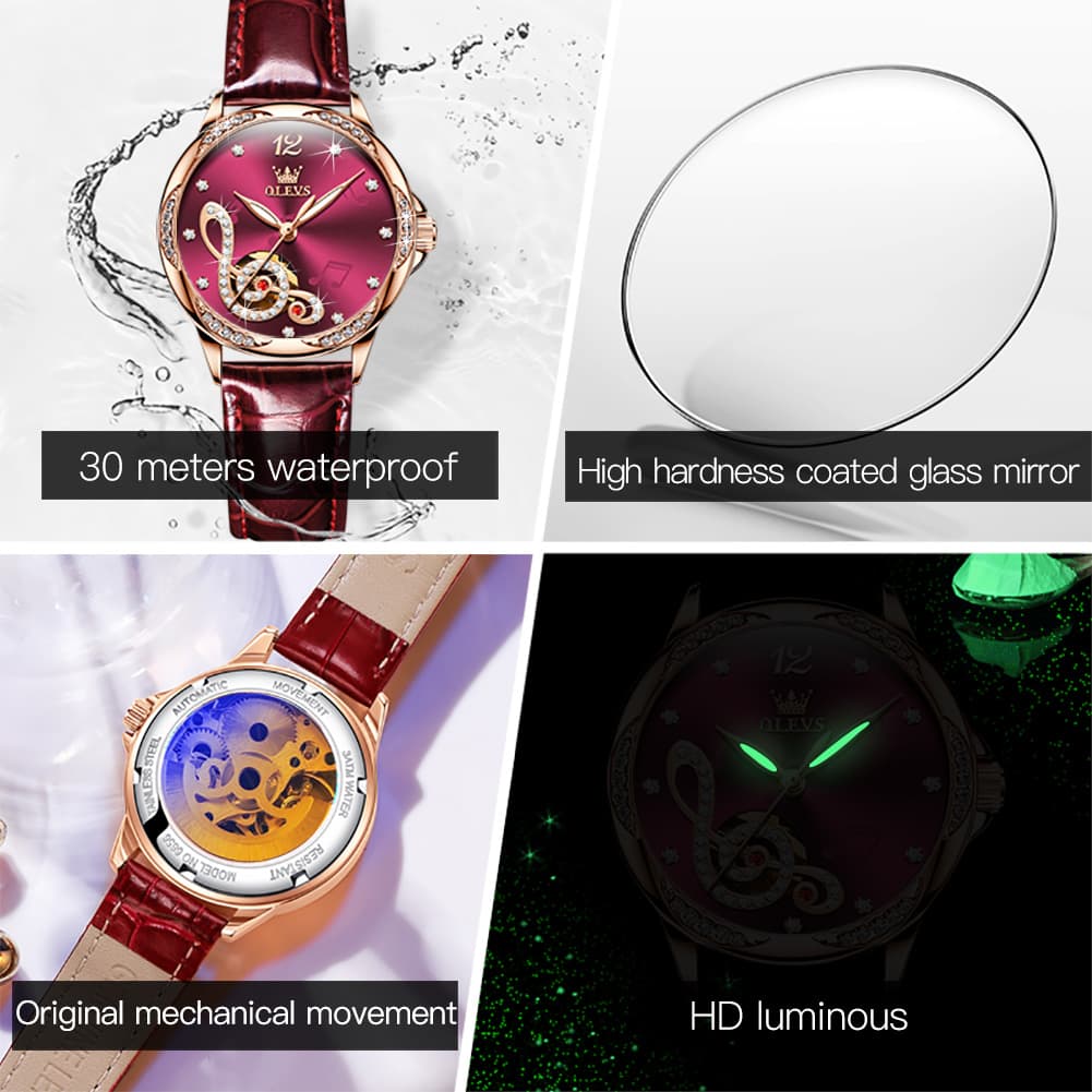 OLEVS 6656 Ceramic Mechanical Musical Note Watch for Women - Ceramic White Watch | Olevs Watch Store