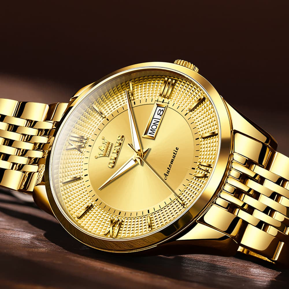 OLEVS 6657 Stainless Steel Automatic Mechanical Watch for Men - All Gold Watch | Olevs Watch Store