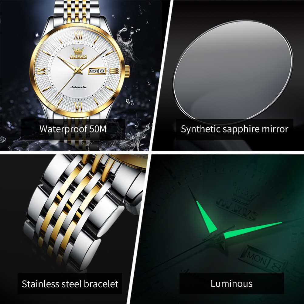 OLEVS 6657 Stainless Steel Automatic Mechanical Watch for Men - All Gold Watch | Olevs Watch Store